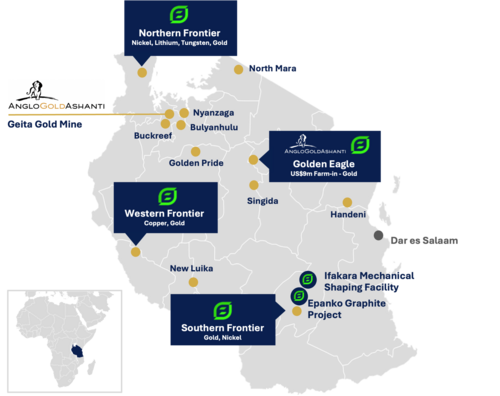 Figure 1: Golden Frontier Project locations with EcoGrafâ€™s major Tanzanian projects and planned operations, and major Tanzanian gold projects
